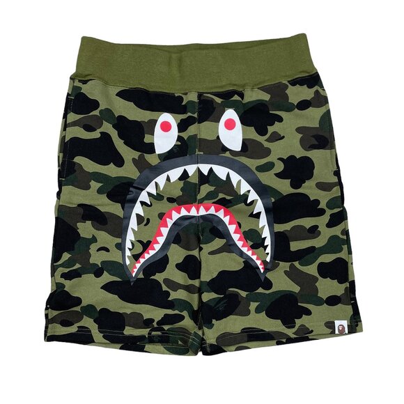 BAPE Color Camo Shark Sweat Shorts Green | A Bathing Ape - Picture 1 of 3